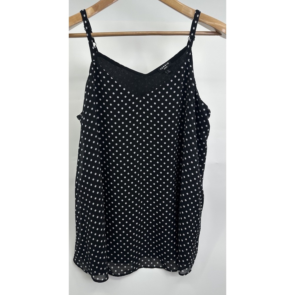 TORRID Size 1 SOPHIE Chiffon Lined Adjustable Spaghetti Strap Polka Dot Black